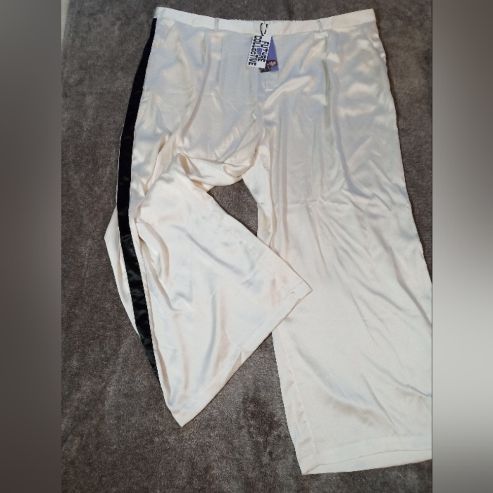 Future Collective x Target NWT cream satin pants with black side stripe